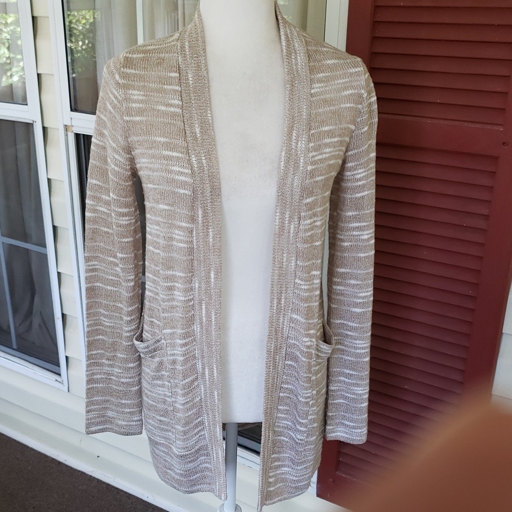 Splendid Beige Striped Open Front Cardigan